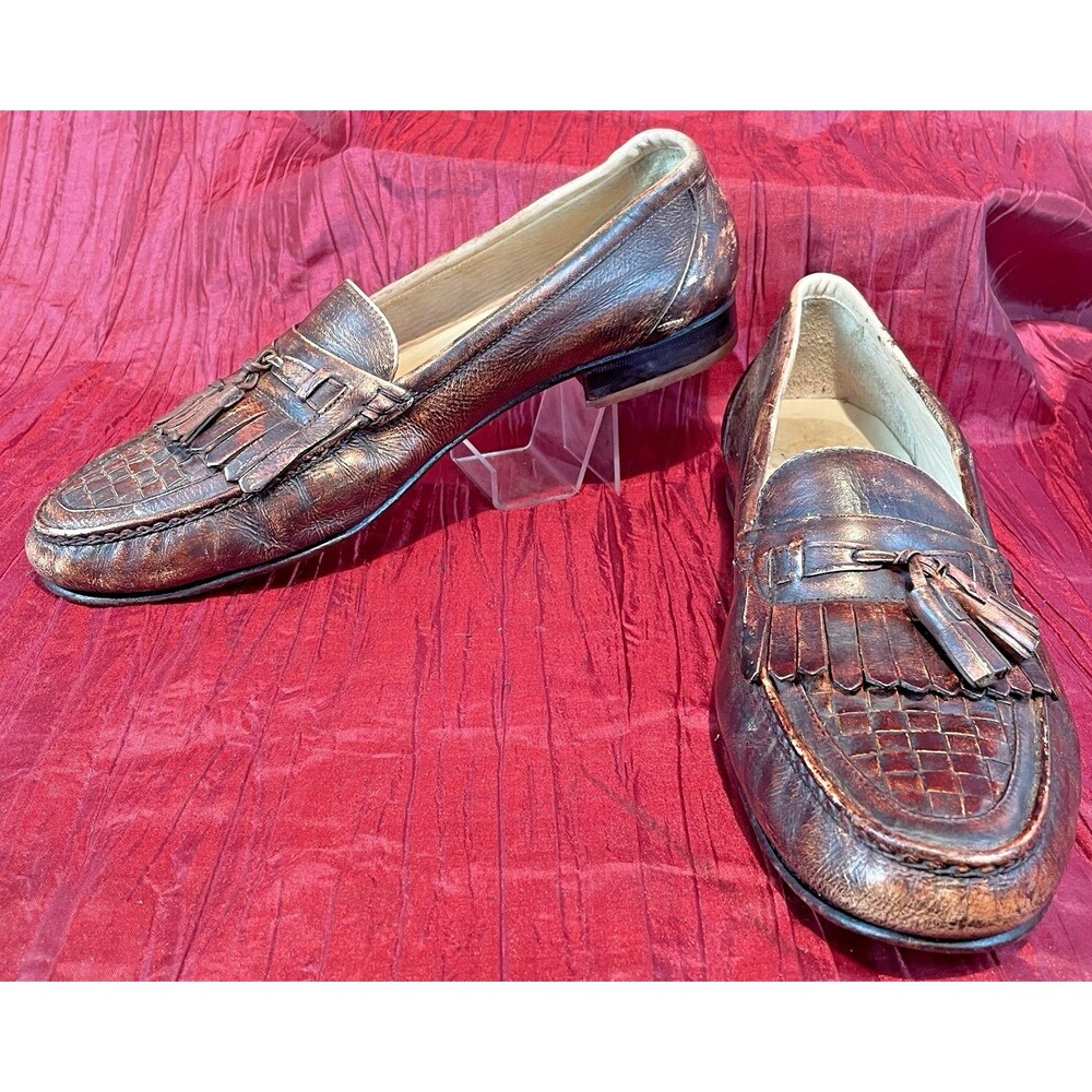 Florsheim Imperial Distressed Brown Leather Kilt/Tassel /WovenToe Loafers sz 12M